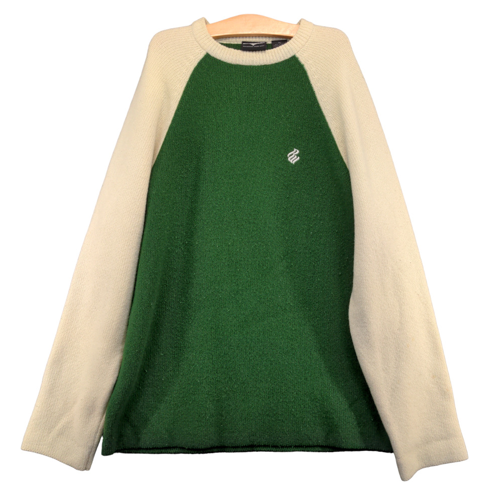 Rocawear Men's Knit Sweater Green Cream XL Lambswool Long Sleeve Crew Neck